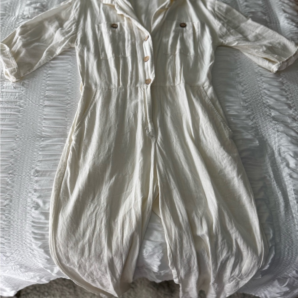 Zara Cream Button-Front Jumpsuit